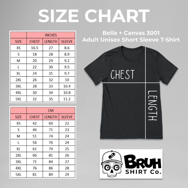 Bruh BC3001 Size Chart